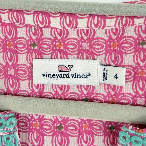 Vineyard Vines Cowrie Shell Mirrored 100% Silk Tunic Dress Size 4 Embroidered - Picture 4 of 16